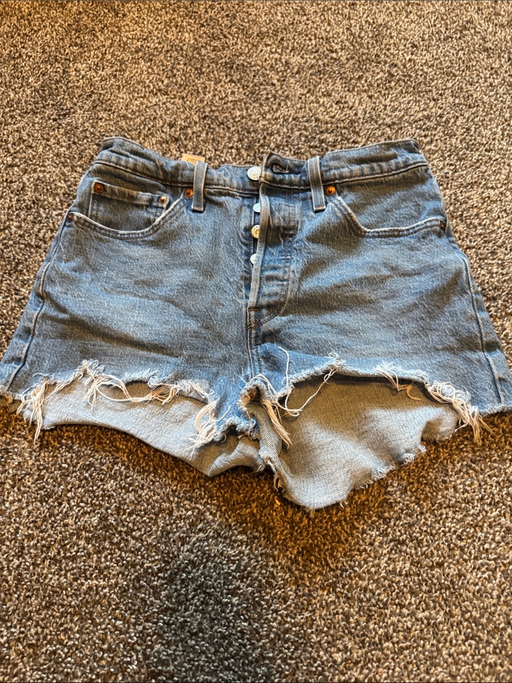 Levi's Light Blue Distressed High-Rise Denim Shorts
